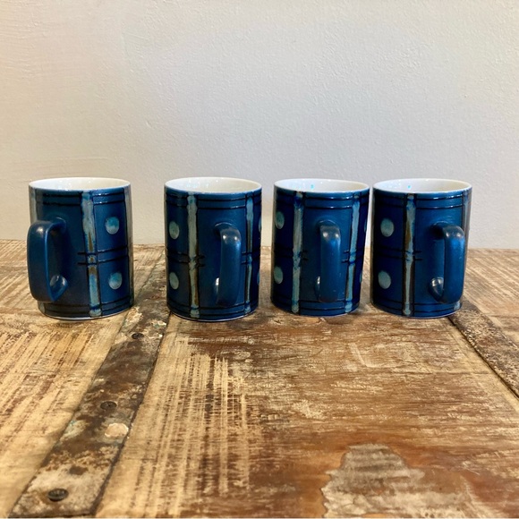 4 MCM Blue Dot Mugs Coffee Cups Geometric New Old Stock Japan Kasuga Ware - Picture 5 of 16